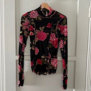 Free People Floral Long Sleeve mesh top